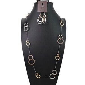 J Jill Mixed Metal 3 Tone Hammered Circle Necklace and Earrings Set Everyday